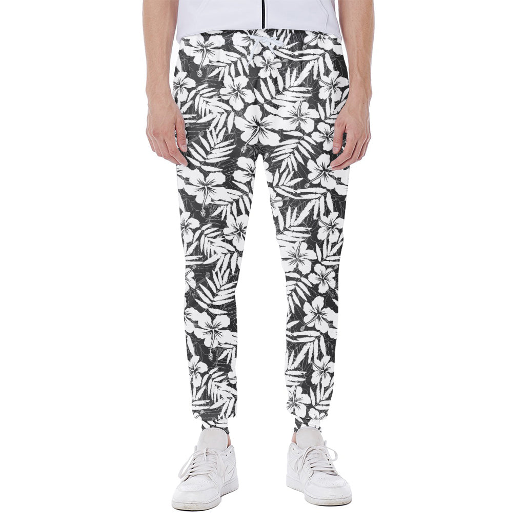 White And Grey Hawaiian Pattern Print Scuba Joggers