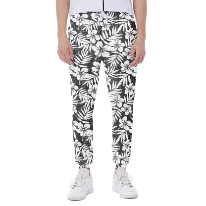 White And Grey Hawaiian Pattern Print Scuba Joggers