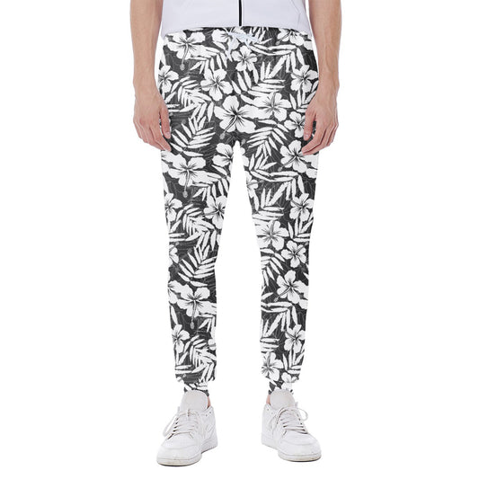 White And Grey Hawaiian Pattern Print Scuba Joggers