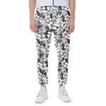 White And Grey Hawaiian Pattern Print Scuba Joggers