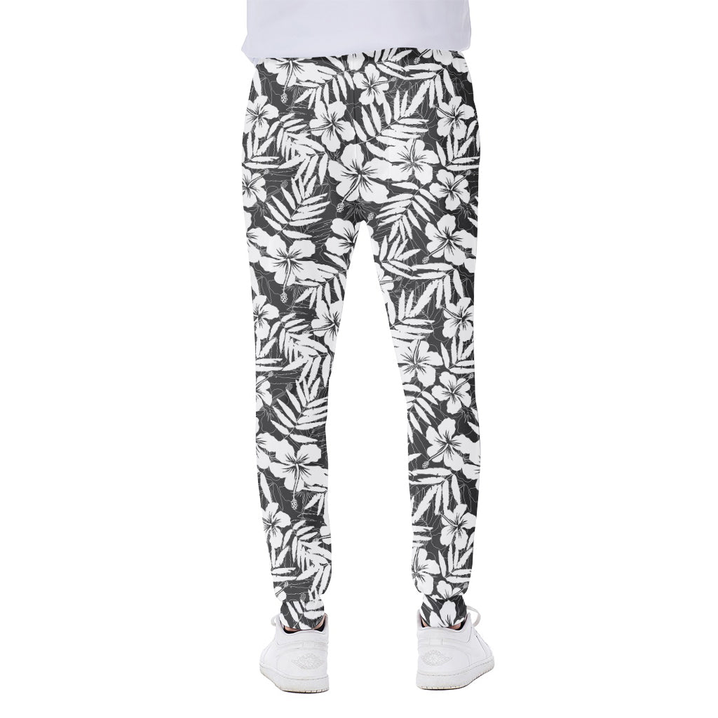 White And Grey Hawaiian Pattern Print Scuba Joggers