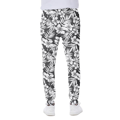 White And Grey Hawaiian Pattern Print Scuba Joggers