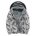White And Grey Hawaiian Pattern Print Sherpa Lined Zip Up Hoodie
