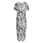 White And Grey Hawaiian Pattern Print Short Sleeve Long Nightdress