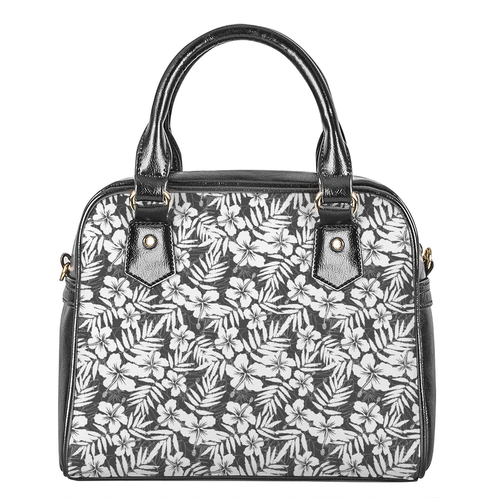 White And Grey Hawaiian Pattern Print Shoulder Handbag