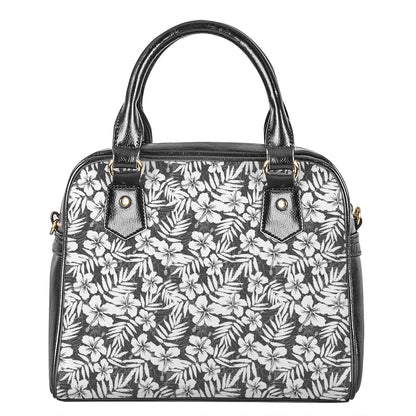 White And Grey Hawaiian Pattern Print Shoulder Handbag