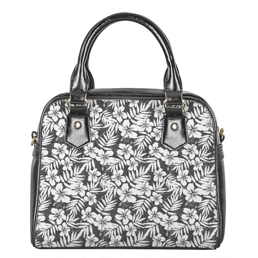 White And Grey Hawaiian Pattern Print Shoulder Handbag