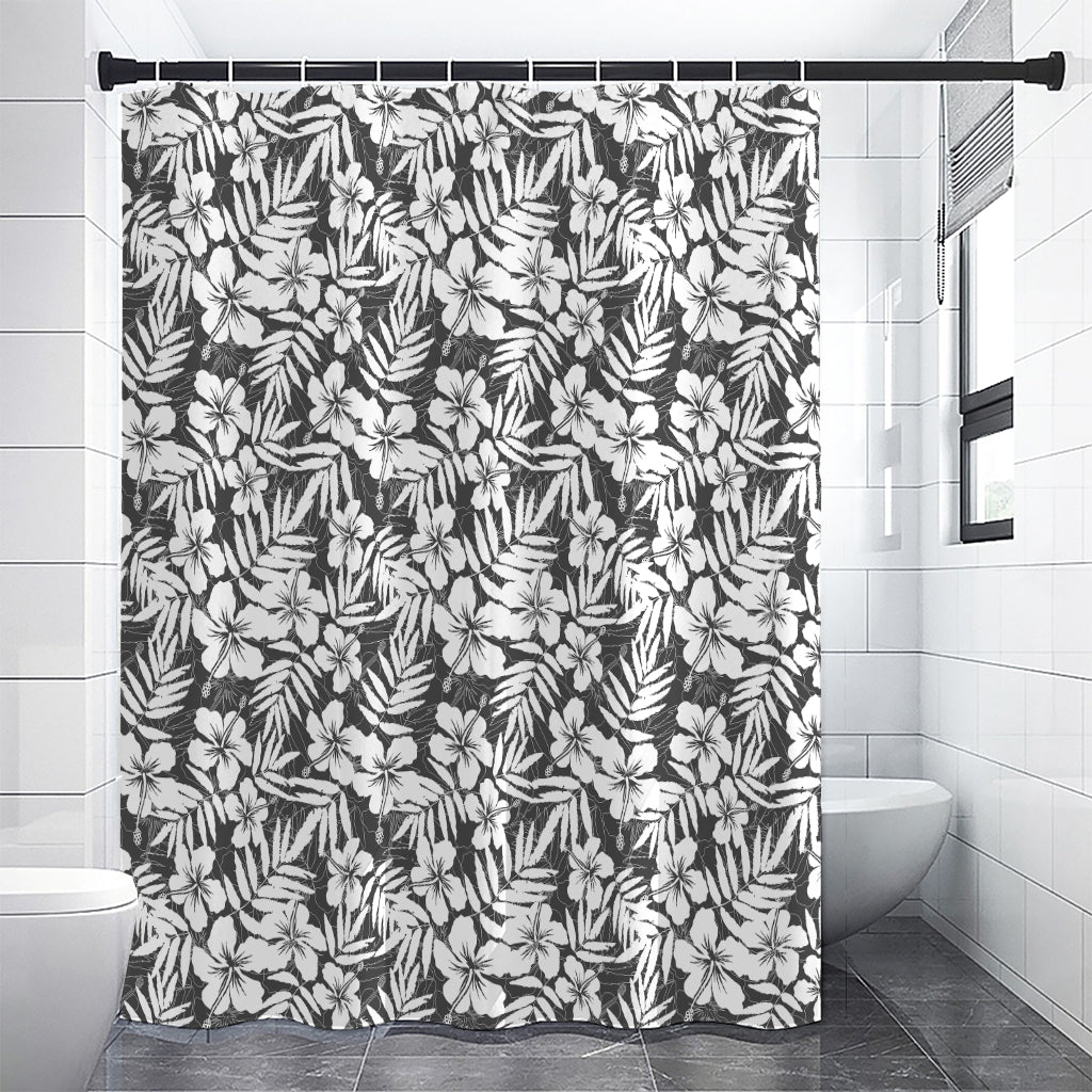 White And Grey Hawaiian Pattern Print Shower Curtain