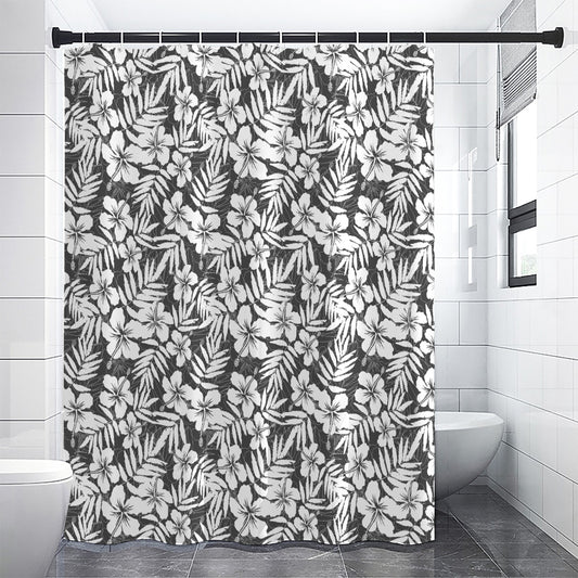 White And Grey Hawaiian Pattern Print Shower Curtain
