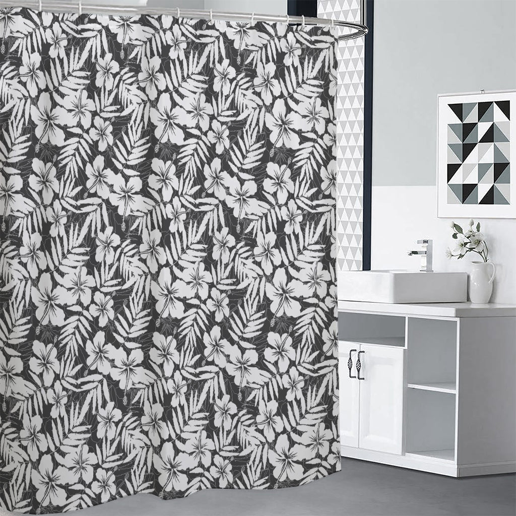 White And Grey Hawaiian Pattern Print Shower Curtain