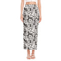 White And Grey Hawaiian Pattern Print Side Slit Maxi Skirt