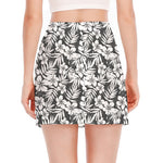 White And Grey Hawaiian Pattern Print Side Slit Mini Skirt
