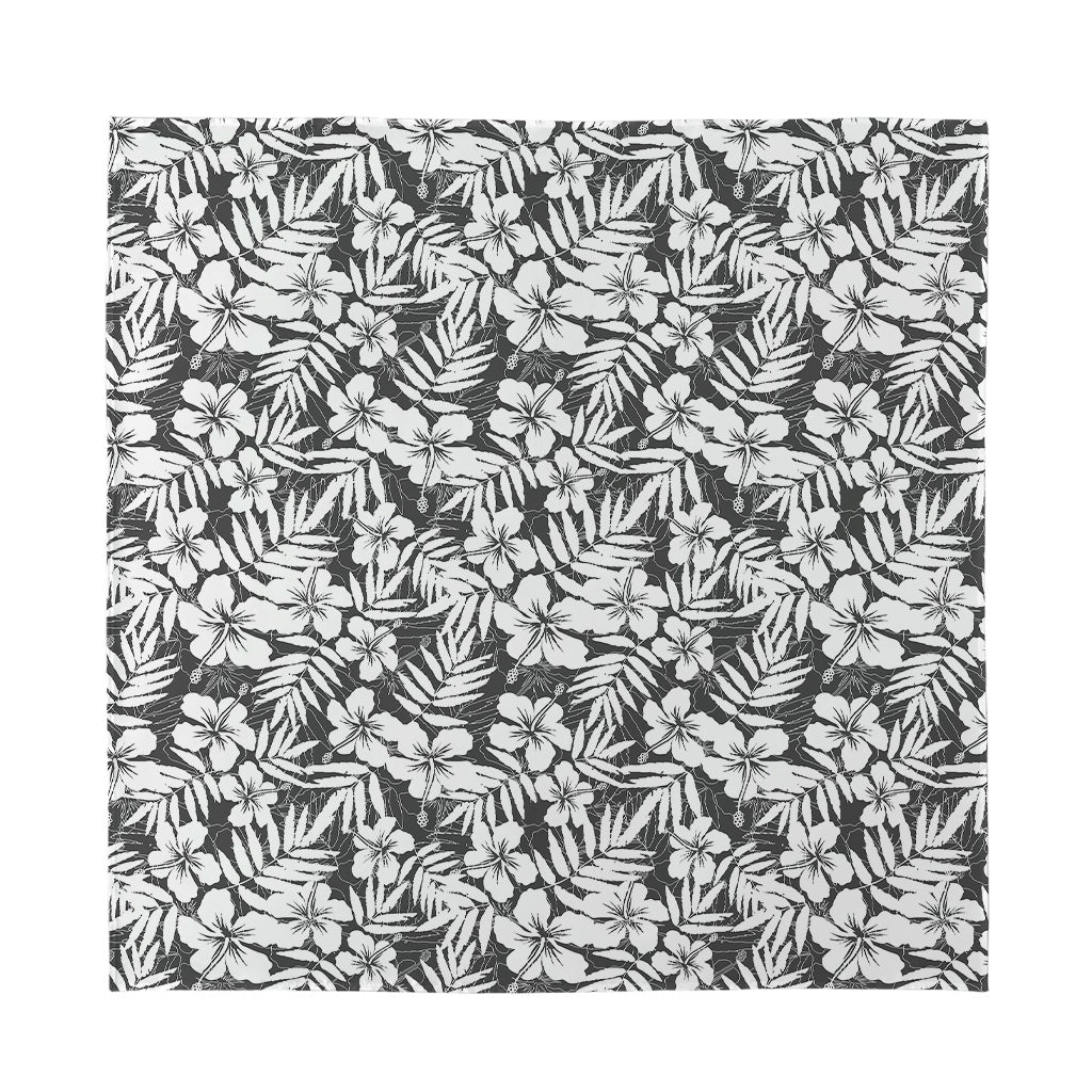 White And Grey Hawaiian Pattern Print Silk Bandana