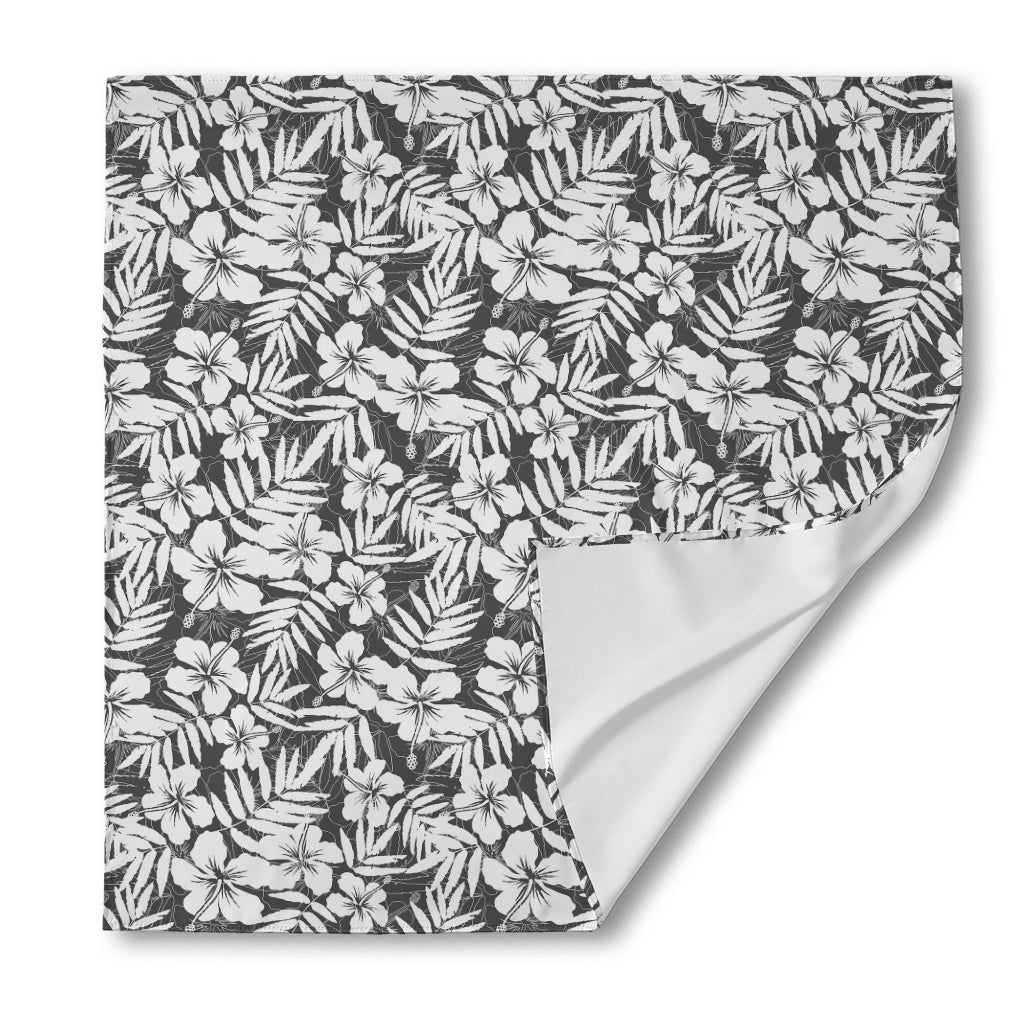 White And Grey Hawaiian Pattern Print Silk Bandana