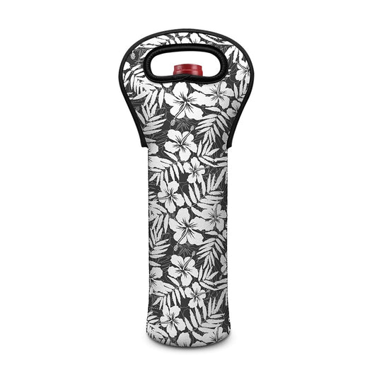 White And Grey Hawaiian Pattern Print Single Neoprene Wine Tote