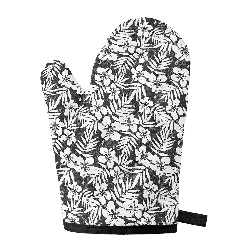 White And Grey Hawaiian Pattern Print Single Oven Mitt