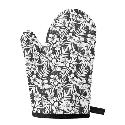 White And Grey Hawaiian Pattern Print Single Oven Mitt