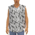 White And Grey Hawaiian Pattern Print Sleeveless Baseball Jersey