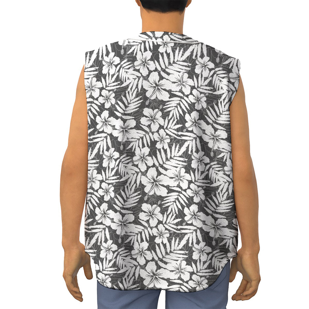 White And Grey Hawaiian Pattern Print Sleeveless Baseball Jersey