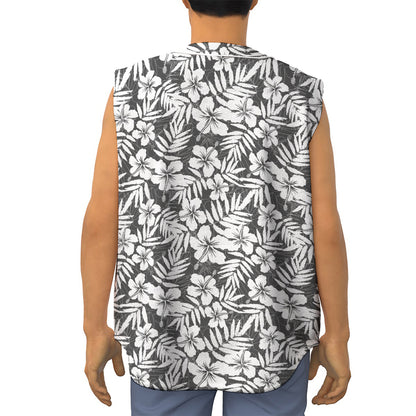 White And Grey Hawaiian Pattern Print Sleeveless Baseball Jersey