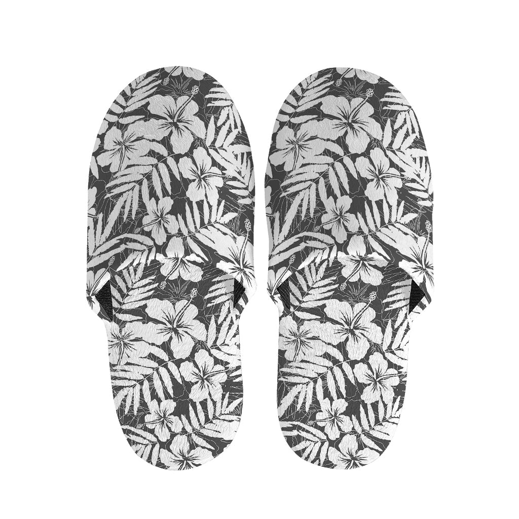 White And Grey Hawaiian Pattern Print Slippers