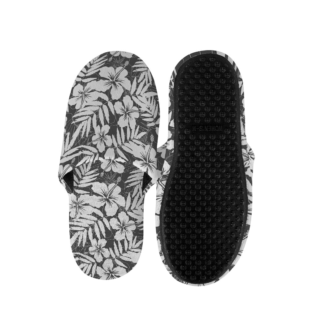 White And Grey Hawaiian Pattern Print Slippers