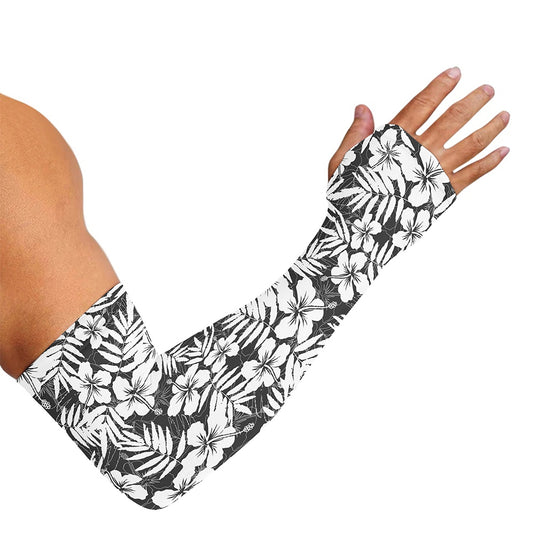 White And Grey Hawaiian Pattern Print Sun Protection Arm Sleeves