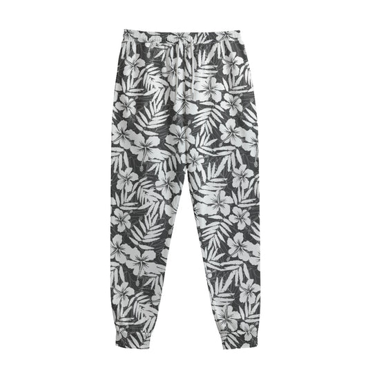 White And Grey Hawaiian Pattern Print Sweatpants