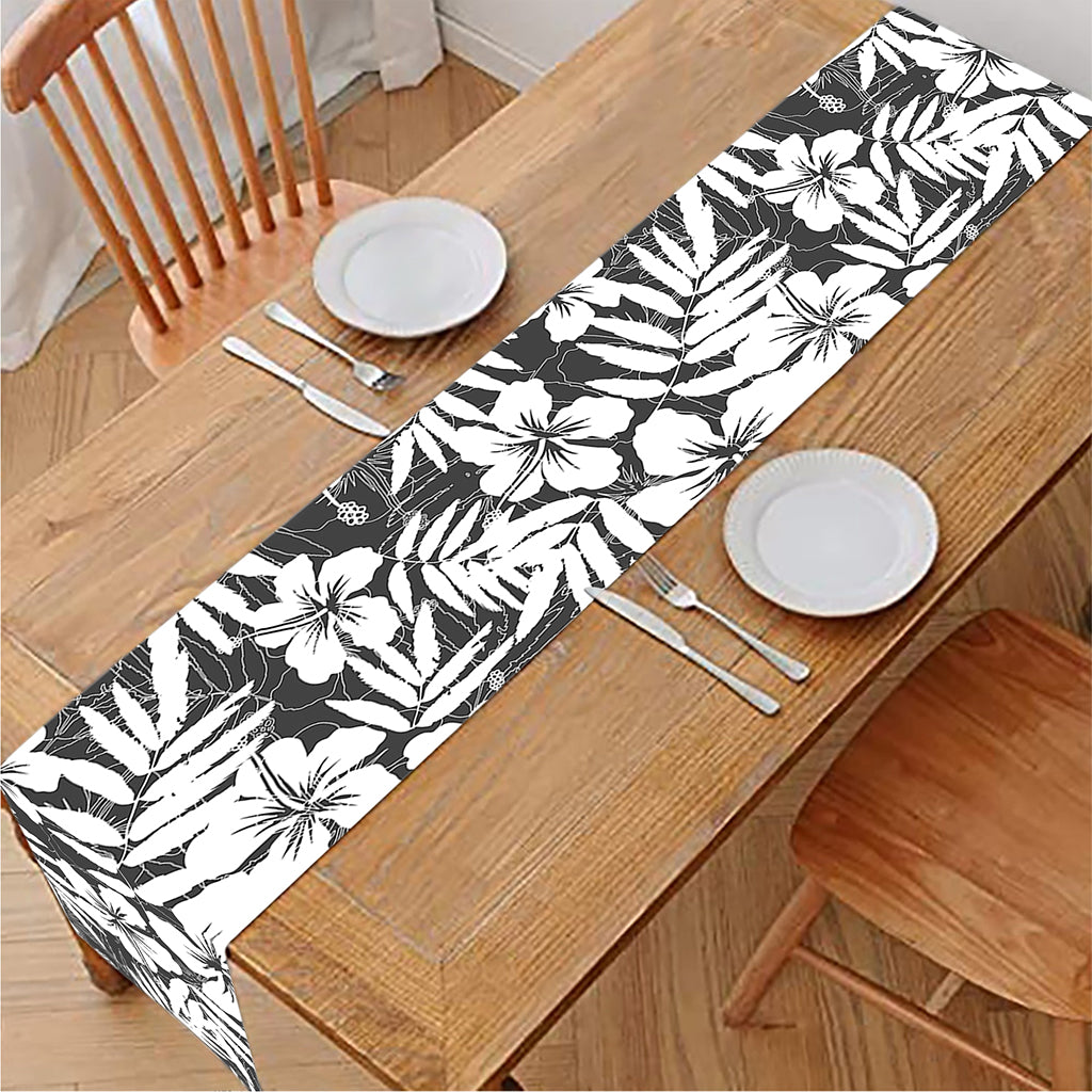 White And Grey Hawaiian Pattern Print Table Runner