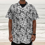 White And Grey Hawaiian Pattern Print Textured Short Sleeve Shirt