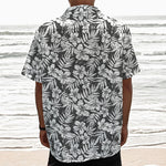 White And Grey Hawaiian Pattern Print Textured Short Sleeve Shirt