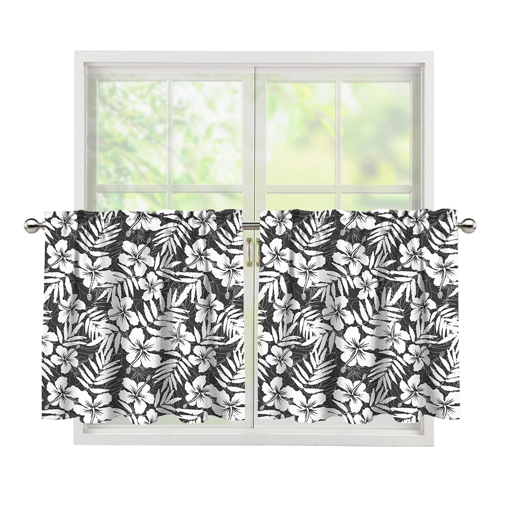 White And Grey Hawaiian Pattern Print Tier Curtains
