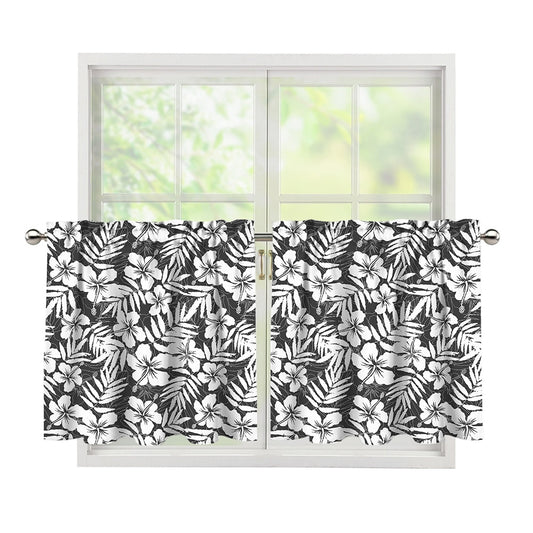 White And Grey Hawaiian Pattern Print Tier Curtains
