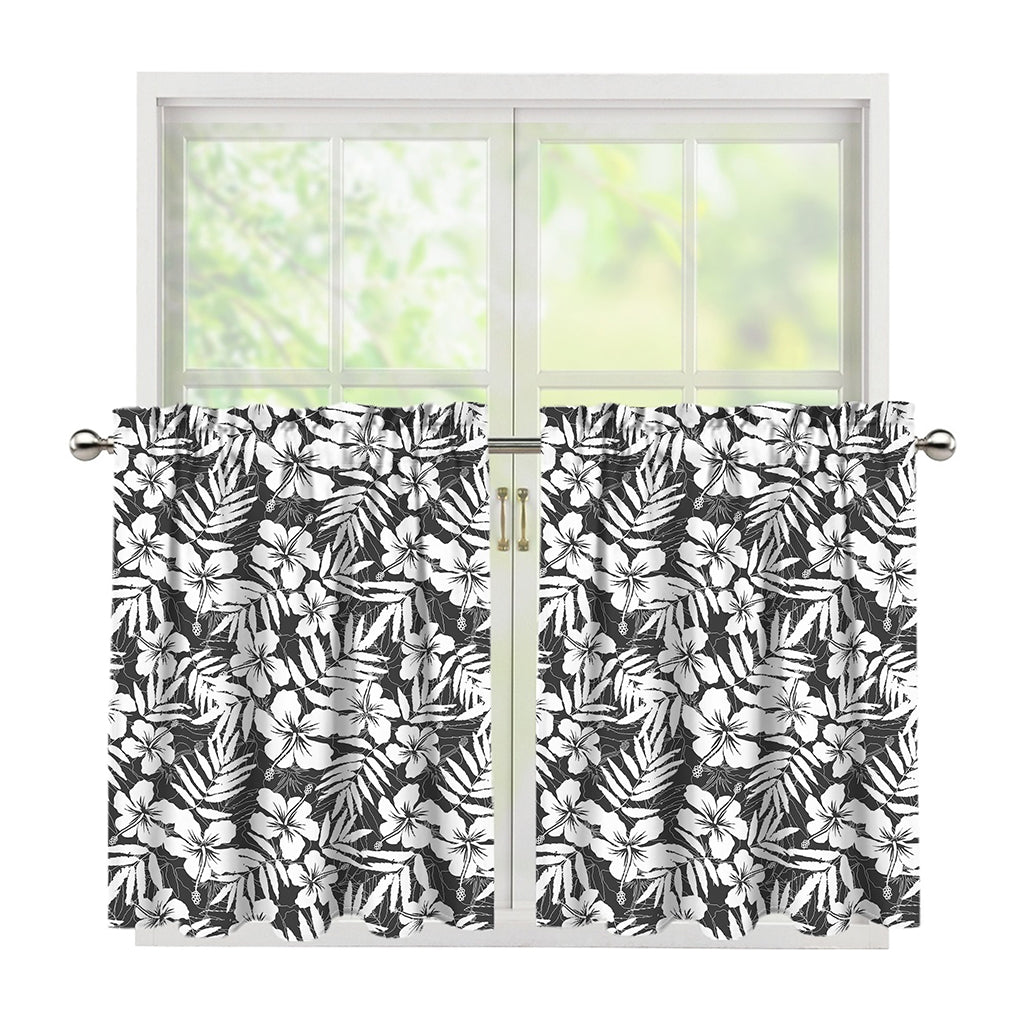 White And Grey Hawaiian Pattern Print Tier Curtains