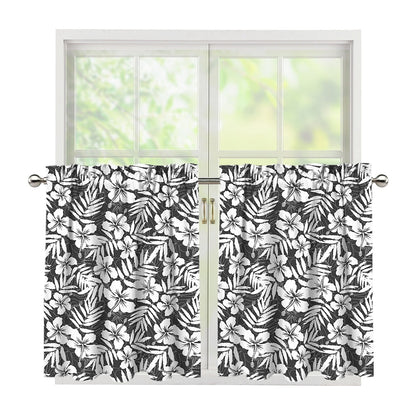 White And Grey Hawaiian Pattern Print Tier Curtains
