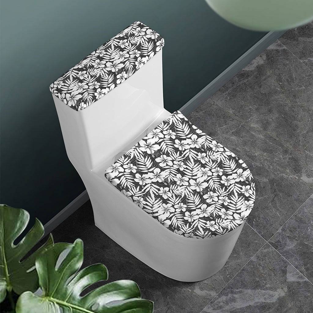 White And Grey Hawaiian Pattern Print Toilet Lid And Tank Cover Set