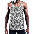 White And Grey Hawaiian Pattern Print Men's Workout Tank Top