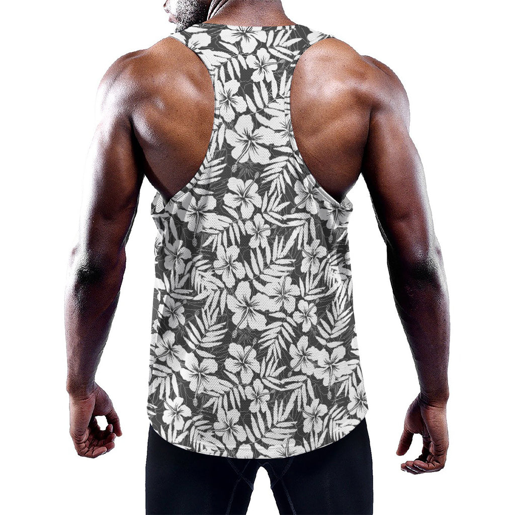 White And Grey Hawaiian Pattern Print Training Tank Top