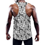 White And Grey Hawaiian Pattern Print Training Tank Top