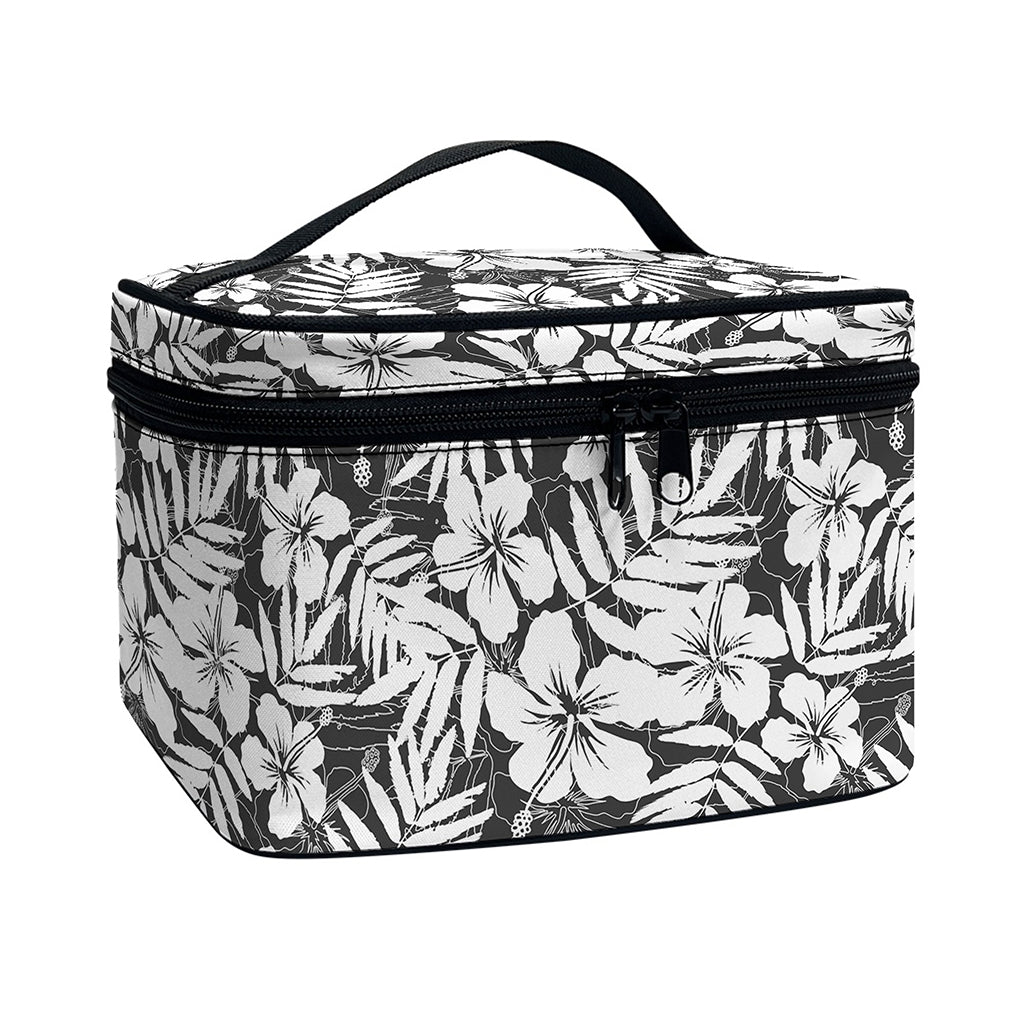 White And Grey Hawaiian Pattern Print Travel Makeup Bag