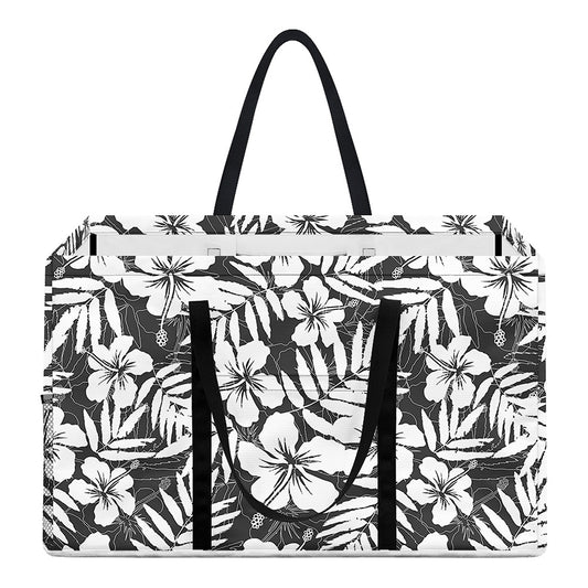White And Grey Hawaiian Pattern Print Utility Tote Bag