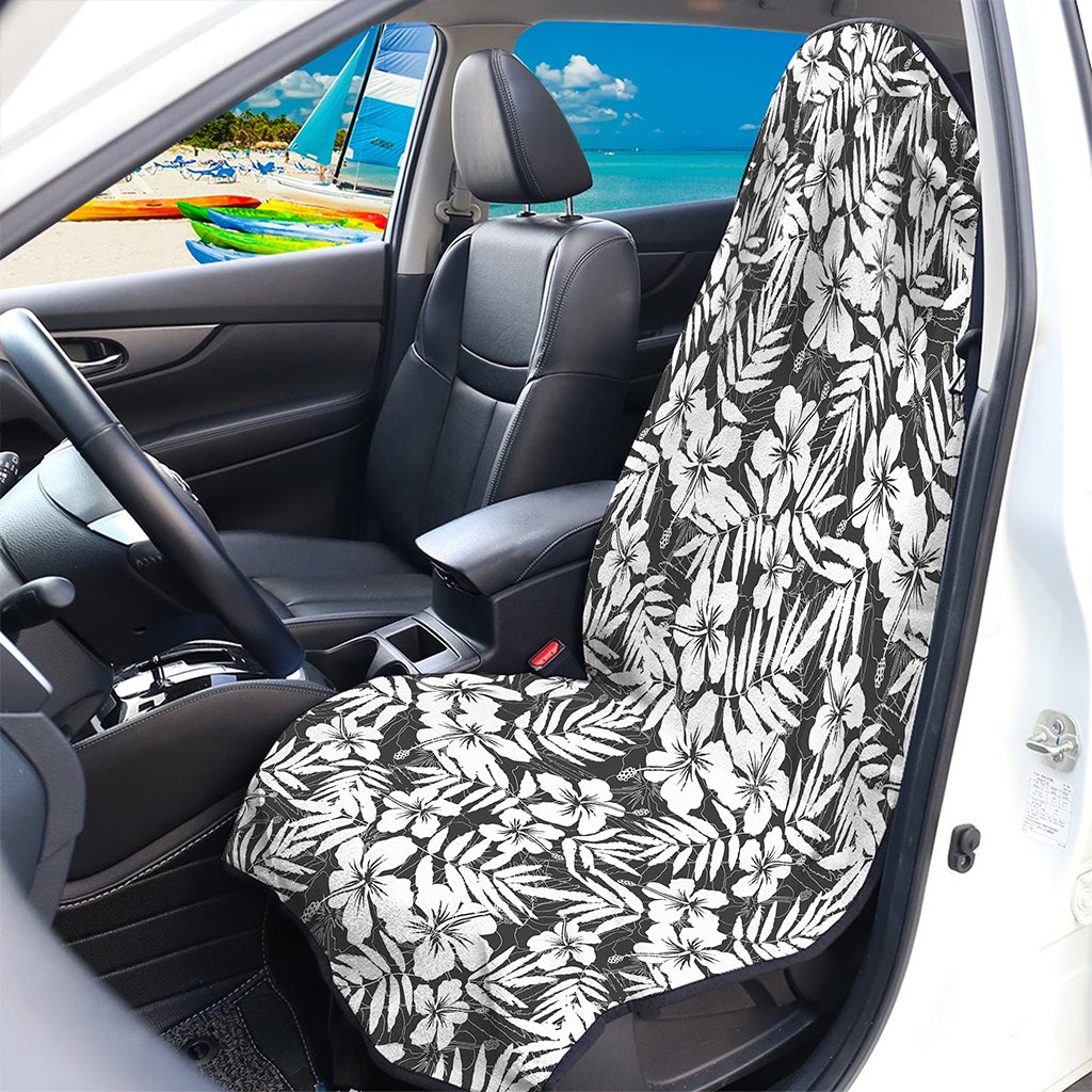 White And Grey Hawaiian Pattern Print Waterproof Car Seat Cover