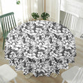 White And Grey Hawaiian Pattern Print Waterproof Round Tablecloth