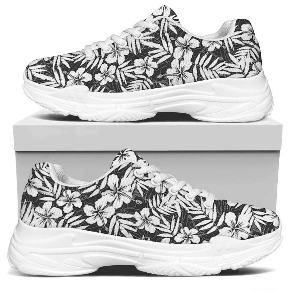 White And Grey Hawaiian Pattern Print White Chunky Shoes