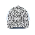 White And Grey Hawaiian Pattern Print White Mesh Trucker Cap