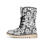 White And Grey Hawaiian Pattern Print Winter Boots
