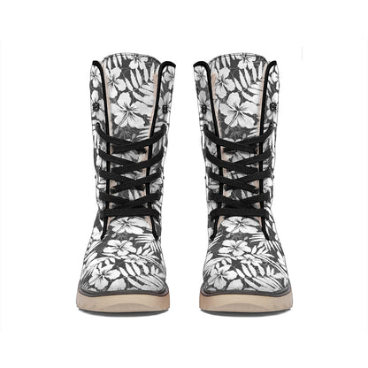 White And Grey Hawaiian Pattern Print Winter Boots