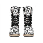 White And Grey Hawaiian Pattern Print Winter Boots