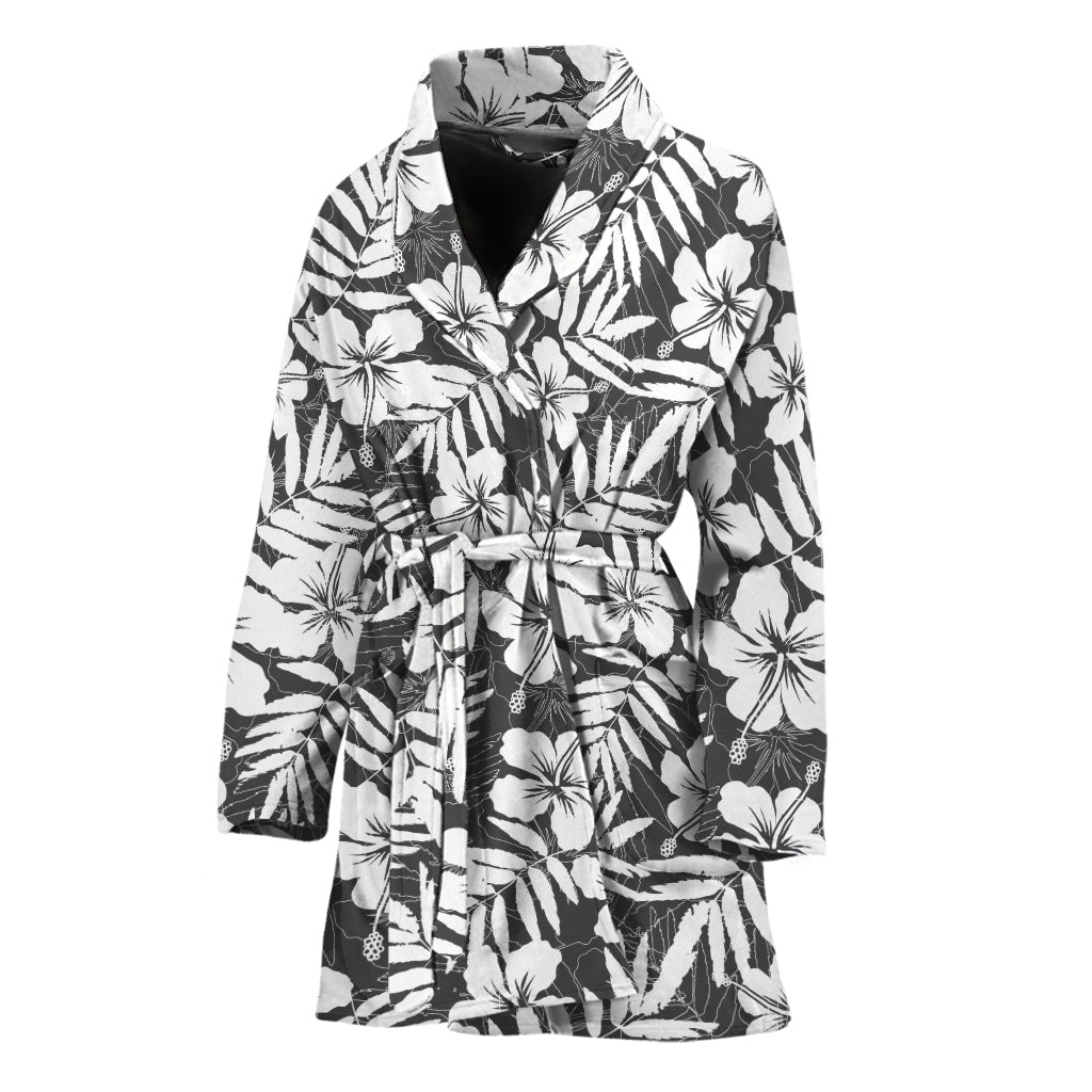 White And Grey Hawaiian Pattern Print Women's Bathrobe