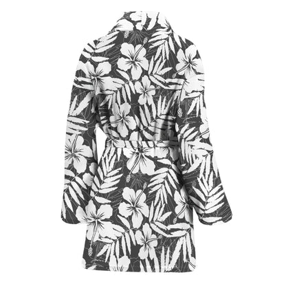 White And Grey Hawaiian Pattern Print Women's Bathrobe